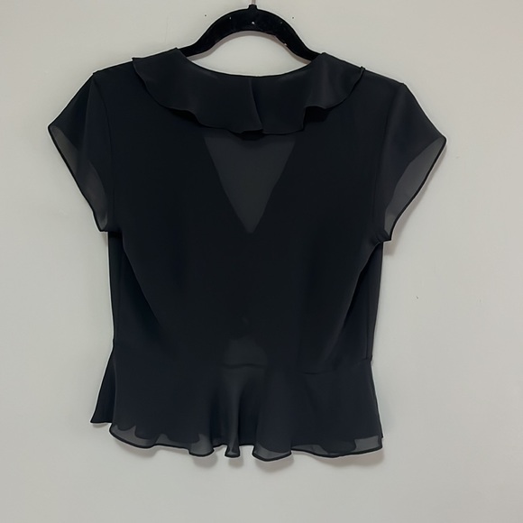Victoria's Secret Black Sheer Ruffle Short Sleeve Top Button Up Crop Small S - Picture 4 of 4